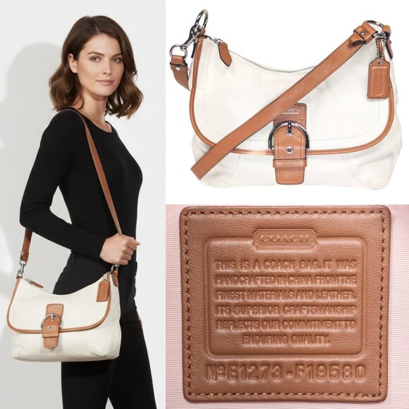 COACH Soho Women's Cream and Brown Leather Shoulder Bag - Picture 1 of 16